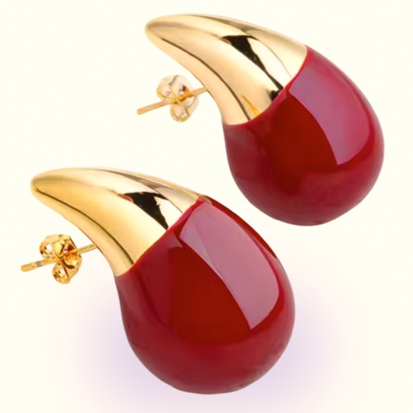 Vintage style Deep Red Gold Tone chunky Hollow Earrings - Picture 7 of 7